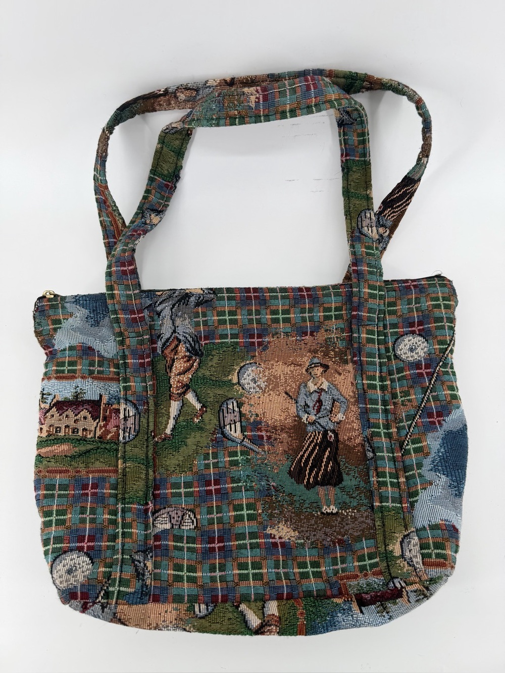 Vtg 90s Golf Tapestry Tote Bag Woven Country Club Shoulder Purse 15x11x4.5 Strap